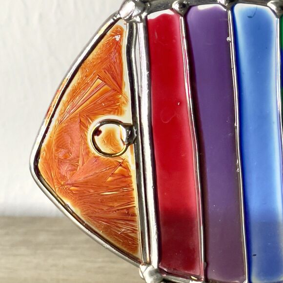 Vtg Stained Painted Glass Rainbow Fish Standing Light Diffuser Tropical Colors - Picture 2 of 4